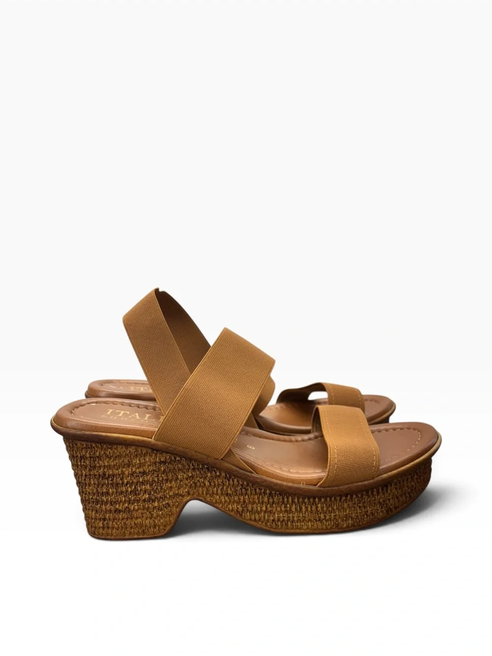 Italian Shoemakers Brown Elastic Strap Wedge Sandals